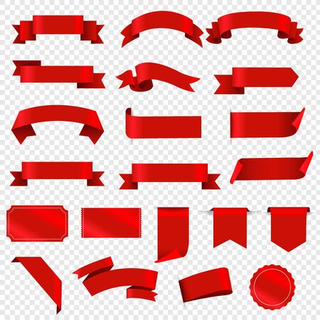 Red Labels And Ribbon Set Transparent background With Gradient Mesh, Vector Illustrationのイラスト素材