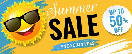 Summer Sale Poster With Text And Sun With Gradient Mesh, Vector Illustrationのイラスト素材