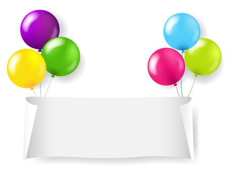 White Paper Banner With White Balloons Transparent Background With Gradient Mesh, Vector Illustrationのイラスト素材