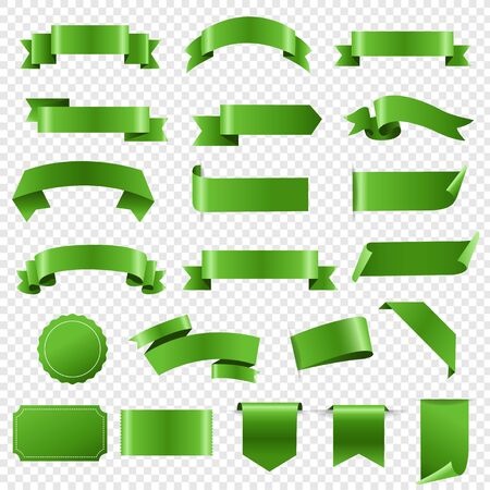 Green Labels And Ribbon Set Transparent background With Gradient Mesh, Vector Illustrationのイラスト素材