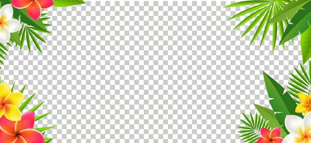 Tropical Leaves And Tropical Flowers With Transparent Background With Gradient Mesh, Vector Illustrationのイラスト素材