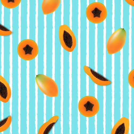 Papaya Poster With Blobs Isolated Paint Mint Background With Gradient Mesh, Vector Illustrationのイラスト素材
