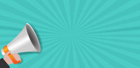 Megaphone With Hand Sunburst Background With Gradient Mesh, Vector Illustrationのイラスト素材