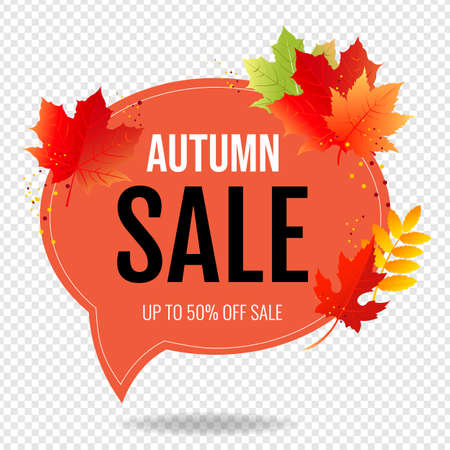 Autumn Poster Speech Bubble With Color Leaves Transparent Background With Gradient Mesh, Vector Illustrationのイラスト素材