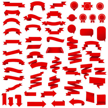 Red Ribbon Set Isolated White Background, Vector Illustrationのイラスト素材