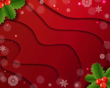 Christmas Border With Fir Tree Red Background Christmas Card With Holly Berry Red Background Gradient Mesh, Vector Illustrationの写真素材