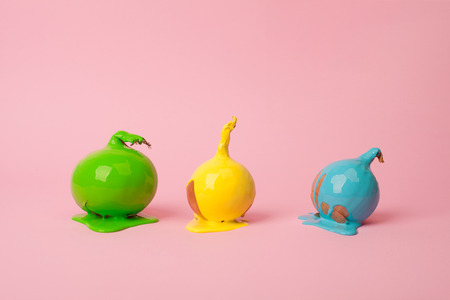 Onions covered with paintの写真素材