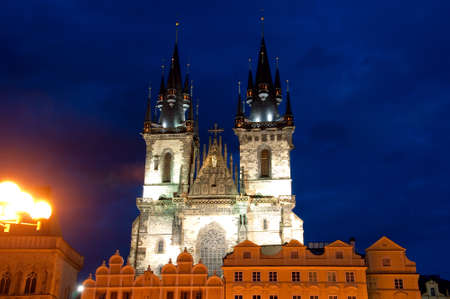 Night shot of the Church of Our Lady before  Tyn in Prague の写真素材