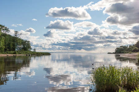 waters landscape with blue sky and clouds in summer dayの写真素材