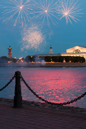 Menacing sky of the sunset over the spit of Vasilyevsky island. Saint Petersburg, Russiaの写真素材