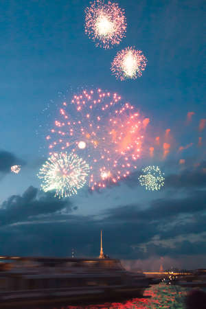 beautiful salute over the Neva River in the city of St. Petersburg, Russiaの写真素材