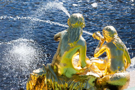 St. Petersburg, RUSSIA-28 of August, 2016. Fountains of the Big cascade in Peterhof. Peterhof-one of suburbs of St. Petersburg with a large number of ancient fountainsのeditorial素材