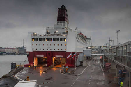 HELSINKI, FINLAND - OCTOBER 25 :the ferry boat VIKING LINE is moored at the mooring in port of the...