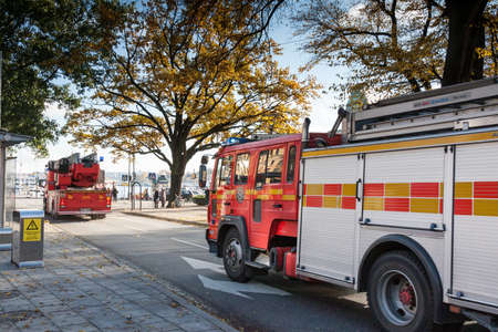 STOCKHOLM, SWEDEN - OCTOBER 26:the fire truck goes to the fire around the city,SWEDEN - OCTOBER 26...