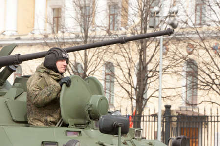ST. PETERSBURG, RUSSIA - MAY 09: passing of military equipment after the parade on city...