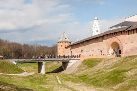 VELIKY NOVGOROD, RUSSIA - 13 MAY:The towers of Kremlin fortress , RUSSIA - 13 MAY 2017.Novgorod-ancient Russian city with beautiful architectureのeditorial素材