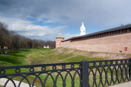 VELIKY NOVGOROD, RUSSIA - 13 MAY:The towers of Kremlin fortress , RUSSIA - 13 MAY 2017.Novgorod-ancient Russian city with beautiful architectureのeditorial素材