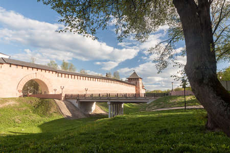 VELIKY NOVGOROD, RUSSIA - 23 MAY:The towers of Kremlin fortress , RUSSIA -23 MAY 2017.Novgorod-ancient Russian city with beautiful architectureのeditorial素材