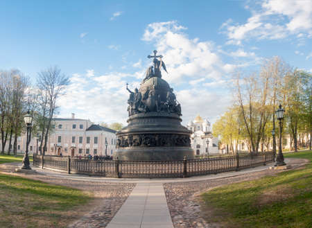 VELIKY NOVGOROD, RUSSIA - 23 MAY:Monument "the Millennium of Russia" against the background of St. Sophia Cathedral, RUSSIA -23 MAY 2017.Novgorod-ancient Russian city with beautiful architectureのeditorial素材