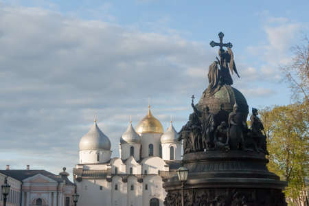 VELIKY NOVGOROD, RUSSIA - 23 MAY:Monument "the Millennium of Russia" against the background of St. Sophia Cathedral, RUSSIA -23 MAY 2017.Novgorod-ancient Russian city with beautiful architectureのeditorial素材