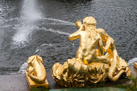 St. Petersburg, RUSSIA-JUNE 03, 2017. Fountains of the Big cascade in Peterhof. Peterhof-one of suburbs of St. Petersburg with a large number of ancient fountainsのeditorial素材