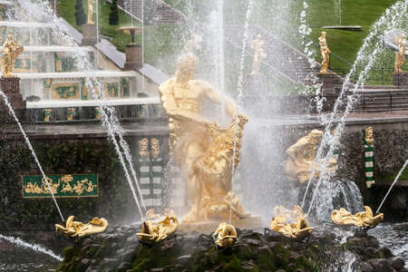 St. Petersburg, RUSSIA-JUNE 03, 2017. Fountains of the Big cascade in Peterhof. Peterhof-one of suburbs of St. Petersburg with a large number of ancient fountainsのeditorial素材
