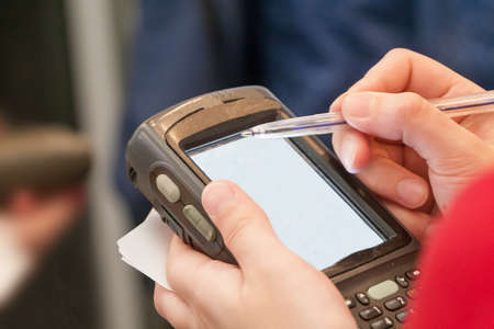 reception of the order by means of a manual gadget in the trading floorの写真素材