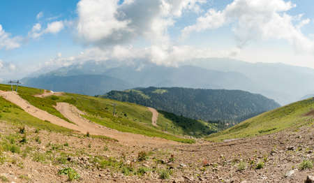 panoramic view of the Caucasus Mountains in clear summer day, Russia