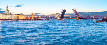 The raised Palace bridge at white nights