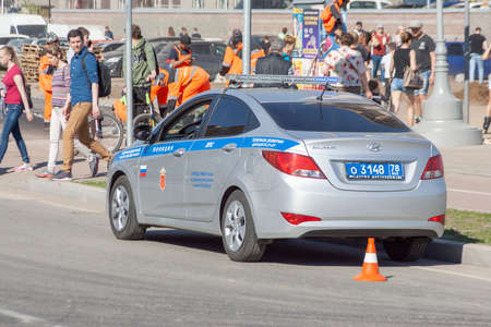 ST. PETERSBURG, RUSSIA - JUNE 25 2017: Cars of traffic police patrol traffic in St. Petersburg. In St. Petersburg on streets many police officers are on dutyのeditorial素材