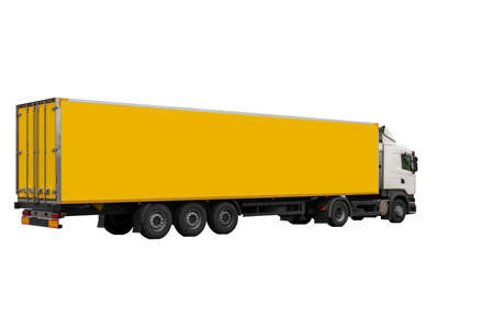 Truck with red cab and open body on white background, isolationの写真素材