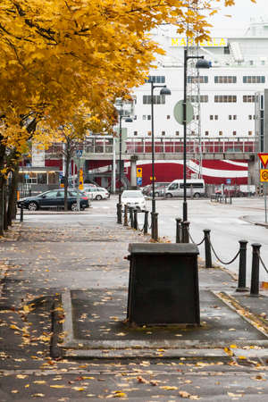 Helsinki,Finland-October 25,2016:the ferry boat VIKING LINE is moored at the mooring in port of Helsinki. VIKING LINE make regular flights between Helsinki and Stockholmのeditorial素材