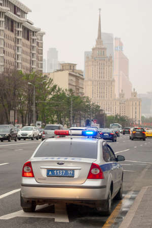 Moscow, RUSSIA - May 04, 2018: Cars of traffic police patrol traffic in Moscow. In Moscow on streets many police officers are on dutyのeditorial素材