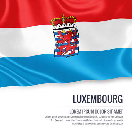Flag of Belgian state Luxembourg waving on an isolated white background. State name and the text area for your message.の写真素材