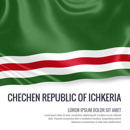 Silky flag of Chechen Republic of Ichkeria waving on an isolated white background with the white text area for your advert message. 3D rendering.の写真素材