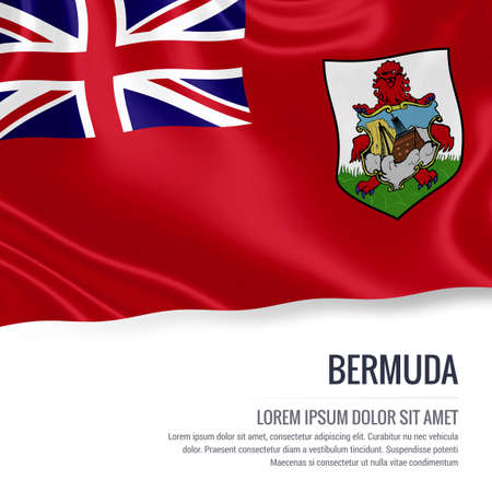 Silky flag of Bermuda waving on an isolated white background with the white text area for your advert message. 3D rendering.の写真素材