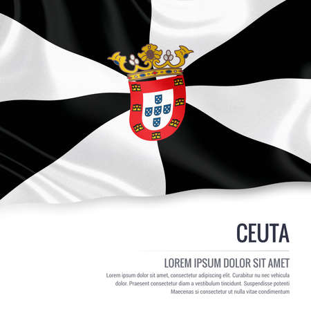 Spanish state Ceuta flag waving on an isolated white background. State name and the text area for your message.の写真素材