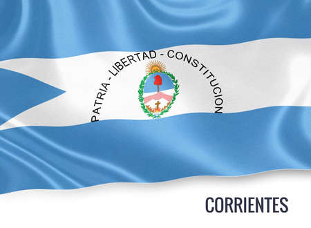 Flag of Argentinian state Corrientes waving on an isolated white background.の写真素材