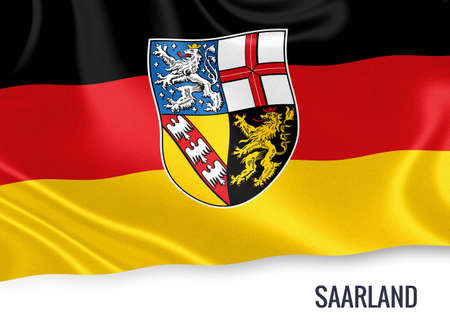Flag of German state Saarland waving on an isolated white background.の写真素材
