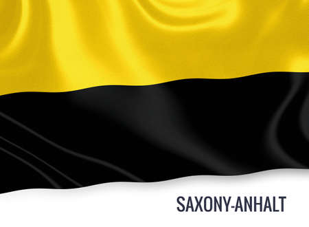 Flag of German state Saxony-Anhalt waving on an isolated white background.の写真素材