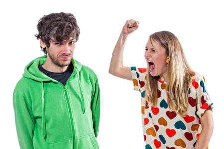 Young couple fighting and yellingの写真素材