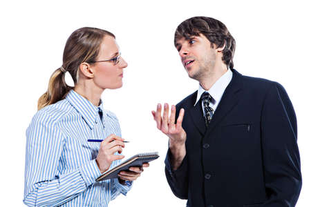 Portrait of a business couple together with  on white backgroundの写真素材