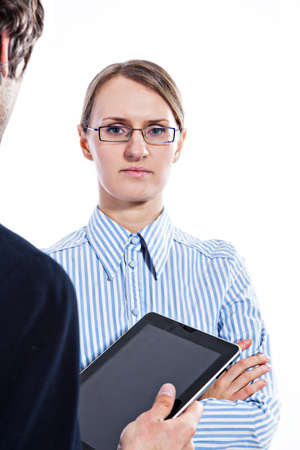 Portrait of a business couple together with  on white backgroundの写真素材
