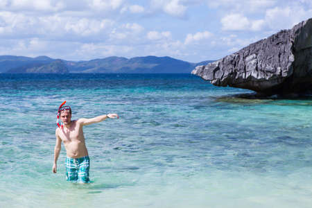 Young man snorkeling in Philippinesの写真素材
