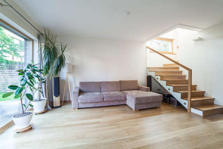Inside of a modern house with minimal furnitureの写真素材
