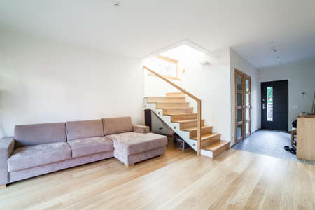 Inside of a modern house with minimal furnitureの写真素材