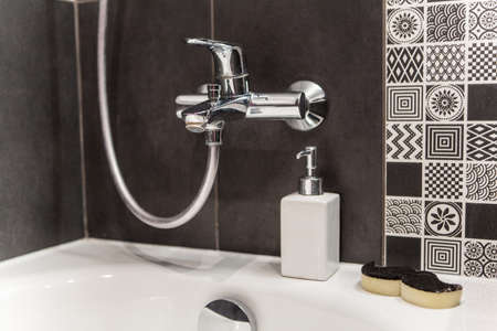 Closeup inside of modern bathroomの写真素材