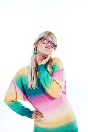 Young colorful woman enjoying herselfの写真素材