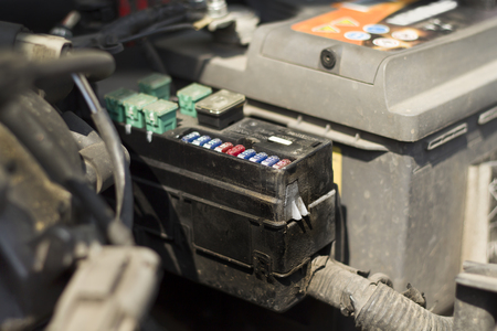 Fuse box under the bonnet of the car.の写真素材
