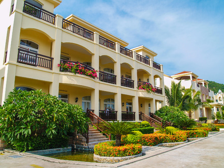 Resort house with beautiful flowerbedsのeditorial素材